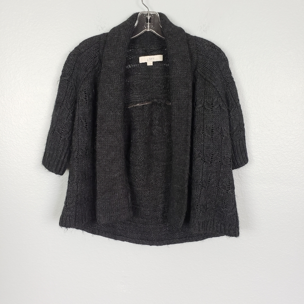 ANN TAYLOR LOFT Alpaca Wool Blend Cable Knit Shrug Gray Sz S